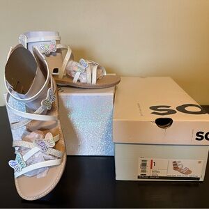 SO Youth Girl's Esther White Comfort Zip Up White Gladiator Sandals - New